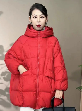 冬季新款加厚百搭连帽时尚宽松大版白鸭绒羽绒服82280中长款外套