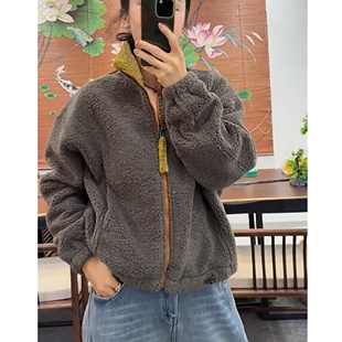 卫衣绒衫 加厚宽松外套 新款 立领拼色加厚毛毛休闲保暖2025冬季