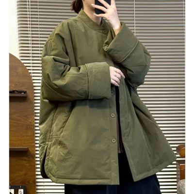 2025冬季新款休闲简约纯色两侧开叉百搭小棉服韩版女