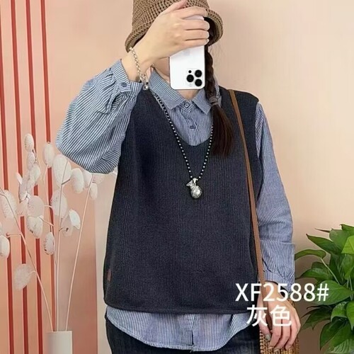 套头休闲V领棉线针织马甲