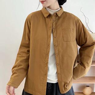 文艺范2024秋季新款夹棉外套女显瘦百搭纯色薄款棉衣棉服上衣女