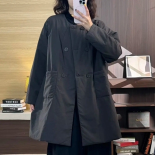 百搭休闲简约纯色中长款 秋冬季 风衣款 棉服宽松大码 气质棉衣 新款