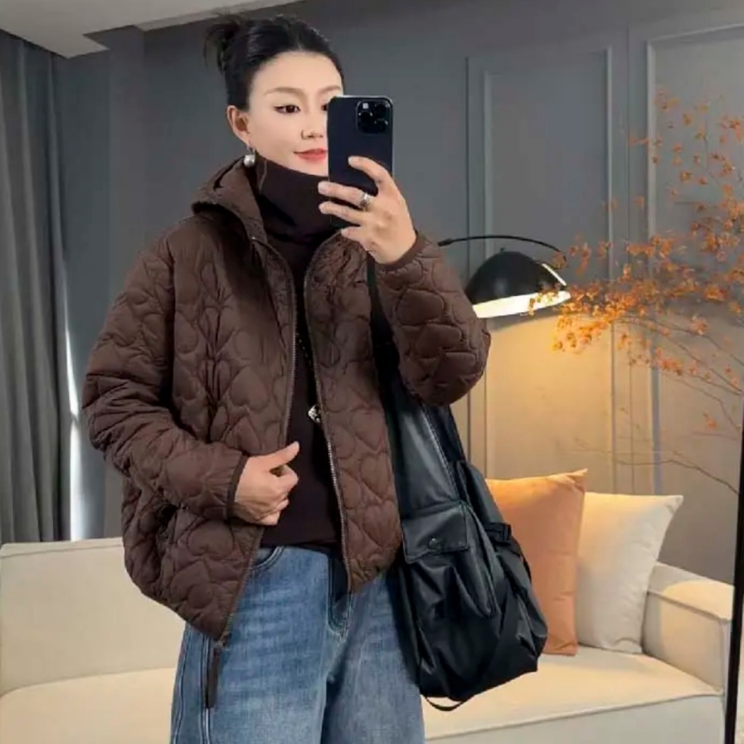 休闲时尚简约宽松加厚百搭桃心大气连帽保暖压棉棉衣2025秋冬