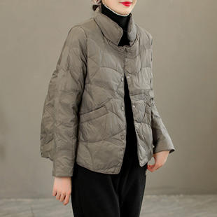2025冬季新款女轻薄白鸭绒羽绒服短款修身文艺立领长袖外套爆款潮