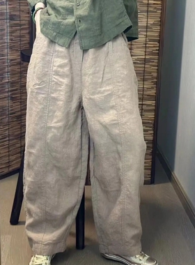 9502酵素洗纯亚麻显瘦立体裁剪休闲裤轻奢简约透气哈伦裤宽松裤