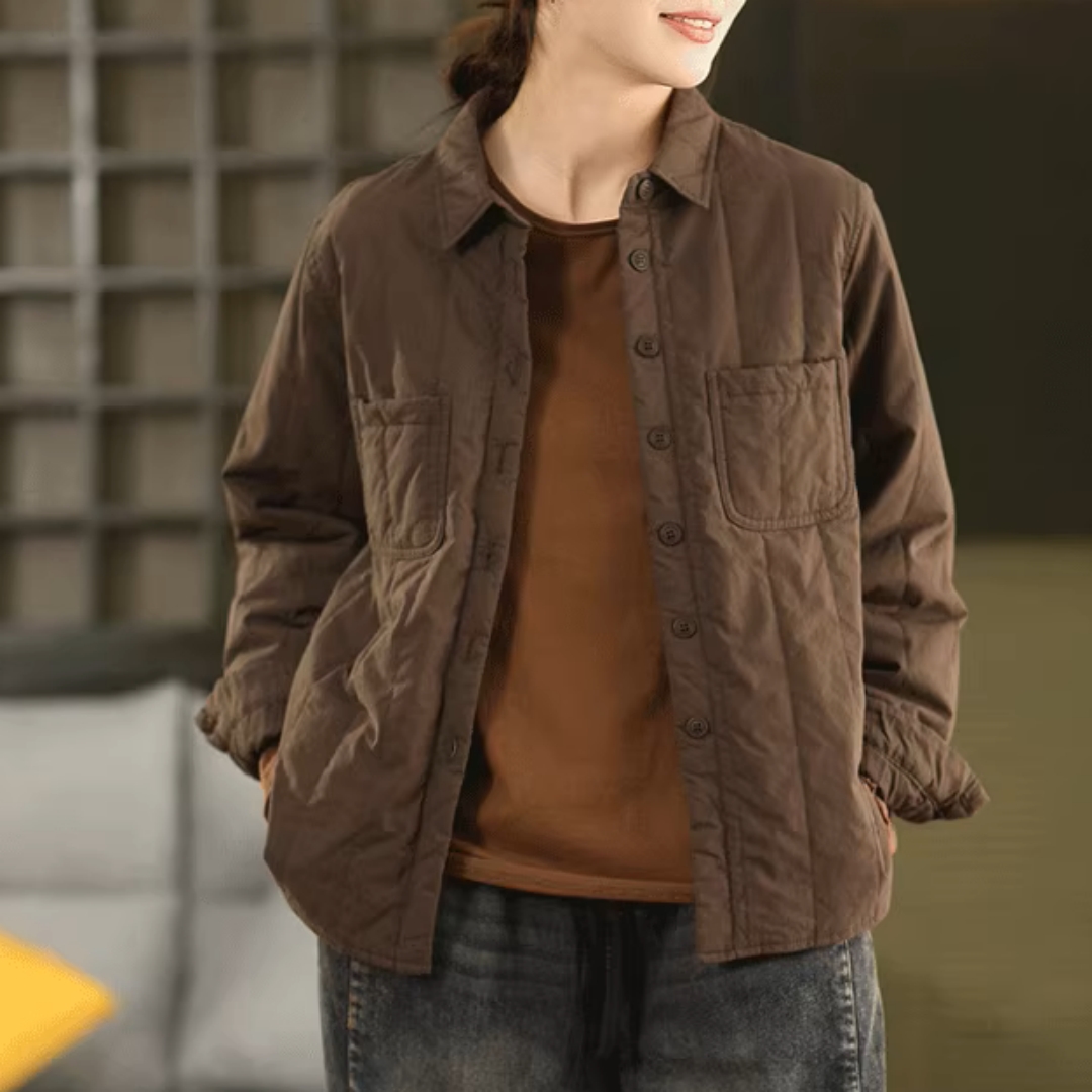 2025秋冬上新衬衫单排扣夹棉宽松棉服绗线薄棉加厚衬衣开衫棉衣