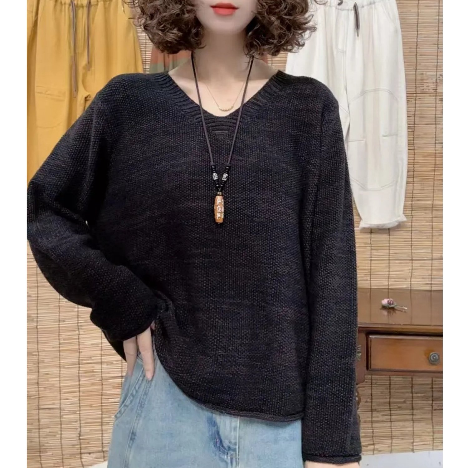 V领长袖棉线休闲百搭显瘦宽松时尚针织衫色织毛衣2025秋冬新款,女装/女士精品,毛针织衫,淘宝优惠券,粉丝福利购,淘宝优惠卷