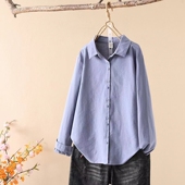 翻领纯棉磨毛长袖 纯色百搭宽松叠穿文艺复古上衣女2026春秋 衬衫