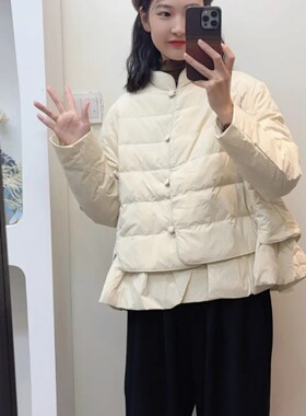 90白鸭绒2025冬季新款设计师款裙摆轻薄款女士羽绒服复古立领外套