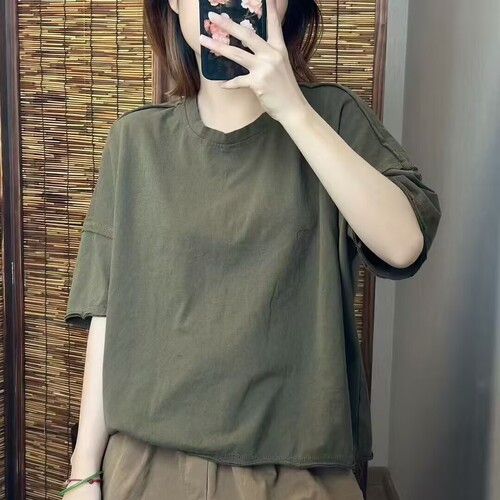 竹节棉t恤女短袖宽松短款2026夏季新休闲百搭打底套头上衣