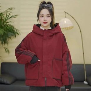 拼条两面穿颗粒绒加厚保暖外套女2024冬季 休闲百搭宽松棉衣潮 新款