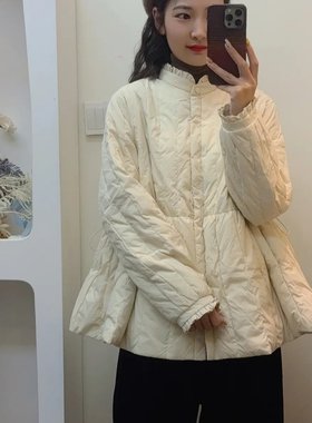 2025冬季新款高定木耳边新中式时尚收腰裙摆女士90白鸭绒羽绒服
