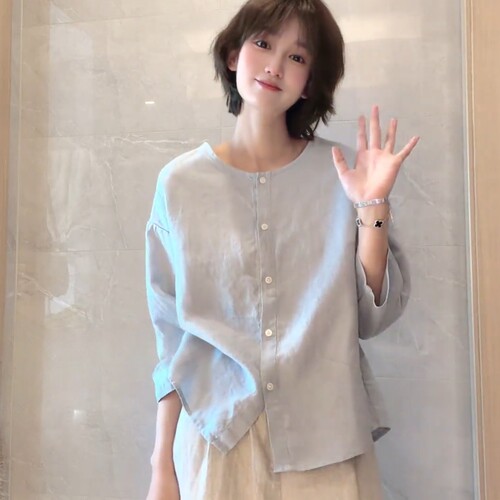 2026【百分百纯汉麻】纯色简约款开衫衬衫夏季新款百搭女士上衣