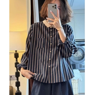 气质小众撞色条纹翻领全棉衬衫 2025春秋季 百搭经典 时尚 上衣 新款