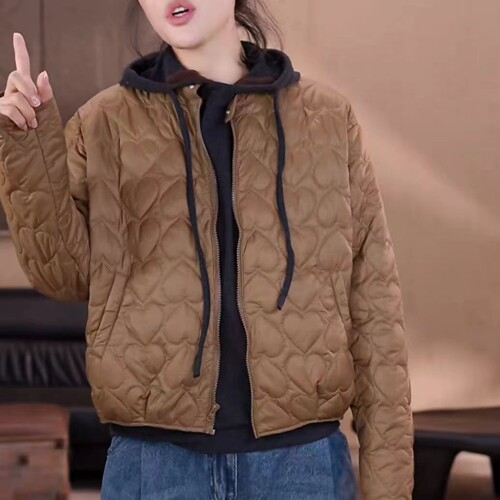 2025爱心绗线夹克棉服外套秋冬季新款时尚简约纯色百搭女士上衣