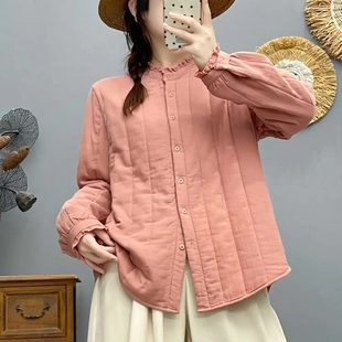 2025秋冬女款外套宽松百搭花边领棉衣棉服休闲棉袄木耳领立领外套