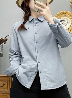 【夹棉衬衣】纯色简约肌理感2025冬季保暖衬衫文艺休闲显瘦外套女