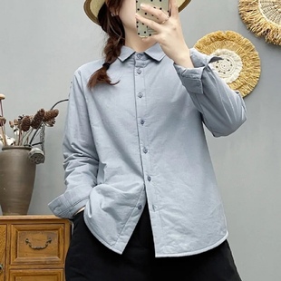 保暖衬衫 纯色简约肌理感2025冬季 文艺休闲显瘦外套女 夹棉衬衣