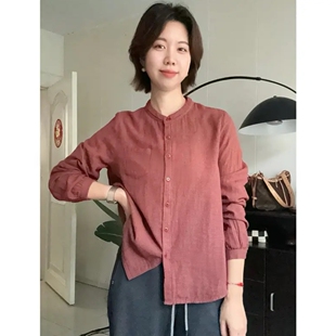 色织格子全棉衬衫女2026秋季新款百搭显瘦韩版休闲衬衣立领上衣