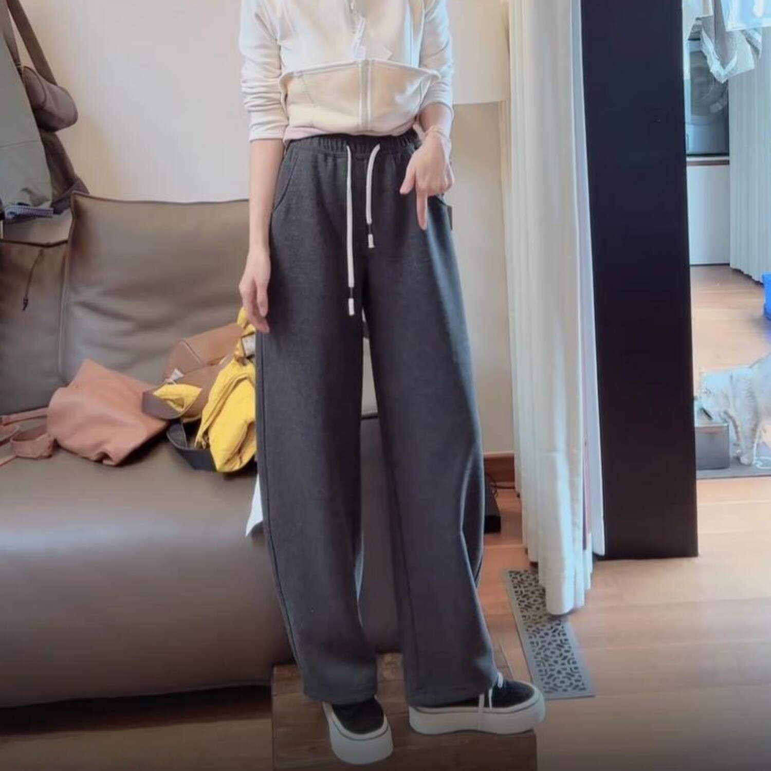 2025蚕丝羊毛弯刀裤秋冬季新款时尚百搭加厚保暖女士简约休闲裤,女装/女士精品,卫裤,淘宝优惠券,粉丝福利购,淘宝优惠卷