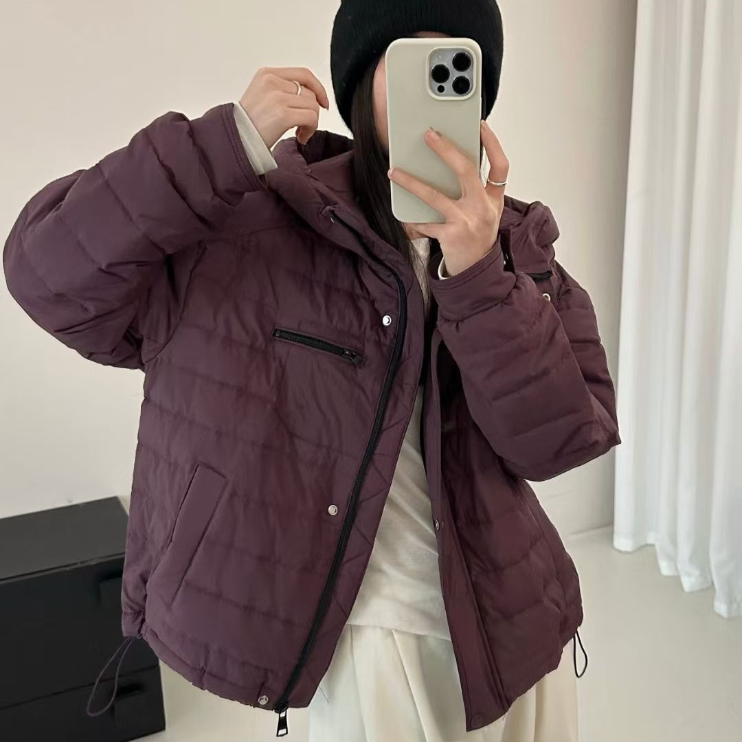 休闲简约时尚宽松轻薄款百搭连帽保暖羽绒服白鸭绒2025冬季新款潮