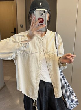 2026明线圆领泡泡袖衬衫春季新款时尚拼色百搭休闲女士上衣