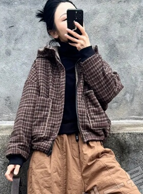 99266美拉德复古尼格两面穿棉服外套保暖洋气2024冬季加绒外套