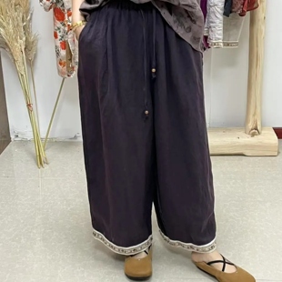 2025夏季休闲简约百搭款砂洗亚麻松紧腰直筒裤（长86 臀围140）