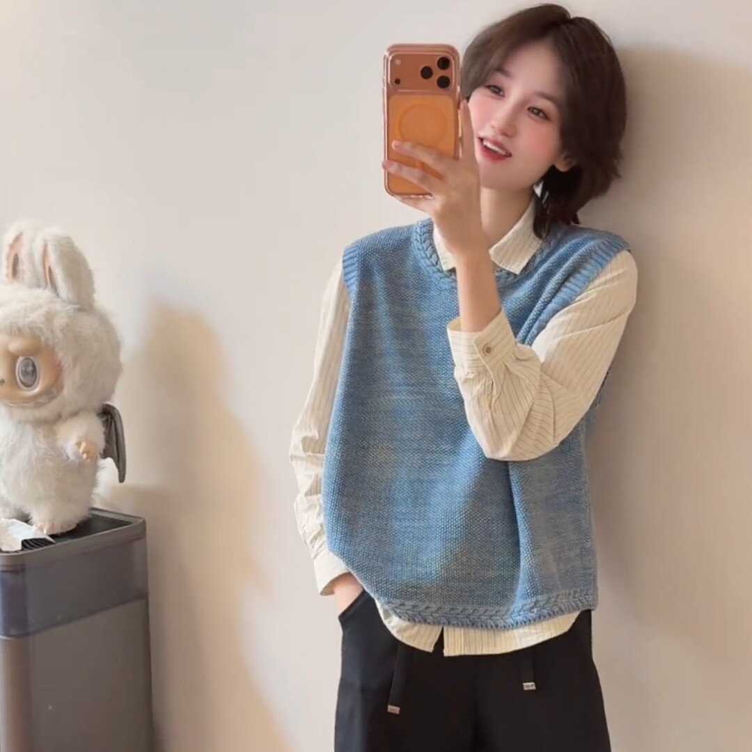 2026棉线抗起球麻花提花针织马甲背心春季新款百搭女士外搭
