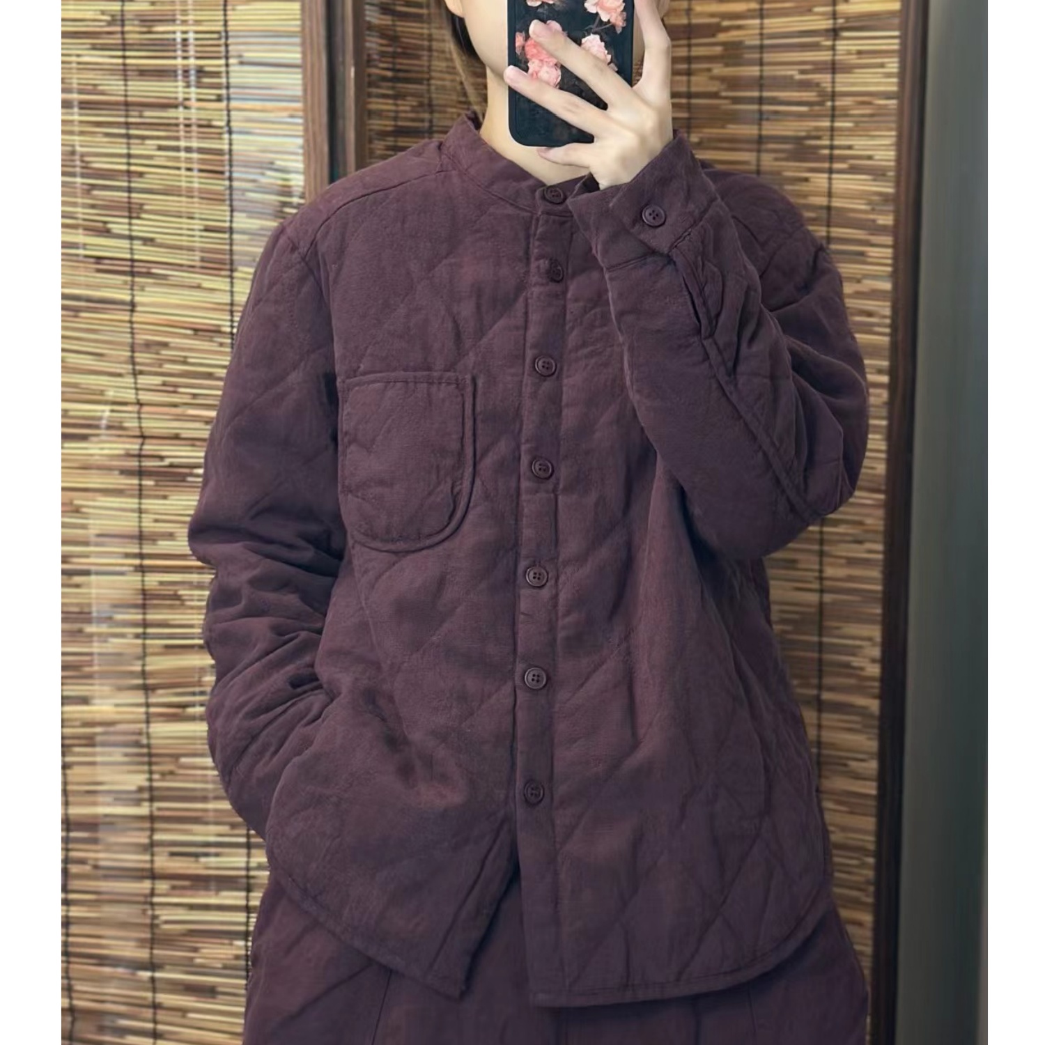 2025冬季新款砂洗亚麻夹棉外套女文艺大口袋加厚棉服保暖绗线棉袄