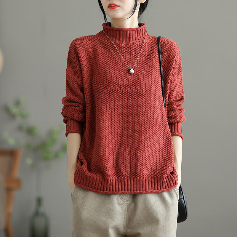 红色半高领针织衫女2025新款秋冬季内搭毛衣打底衫慵懒风大码上衣