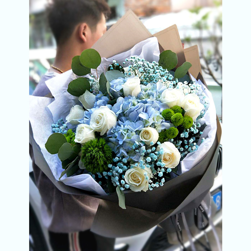 杭州鲜花速递同城花店配送上门白玫瑰花束表白生日订花送花爱人