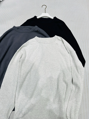 Monkey time猴子时光 新款 男女款华夫格手工磨破宽松版长袖上衣