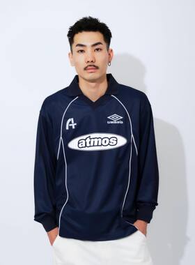 Umbro×atmos合作款 男女同款 宽松版运动长袖翻领T恤上衣