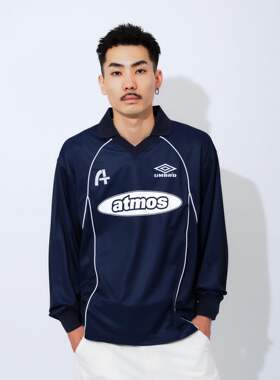 Umbro×atmos合作款 男女同款 宽松版运动长袖翻领T恤上衣