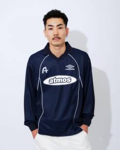 Umbro×atmos合作款 男女同款 宽松版运动长袖翻领T恤上衣