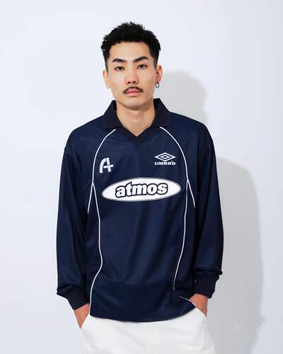 Umbro×atmos合作款 男女同款 宽松版运动长袖翻领T恤上衣
