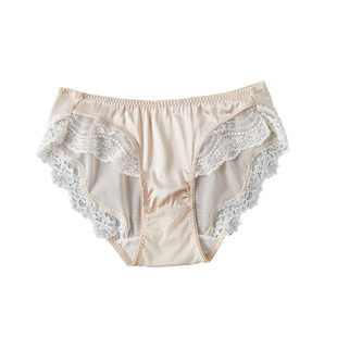 真丝弹力缎女士中腰三角裤 桑蚕丝柔软亲肤性感网纱透气包臀内裤