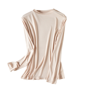 桑蚕丝上衣 百搭套头长袖 高级针织重磅真丝气质小圆领打底衫 时尚