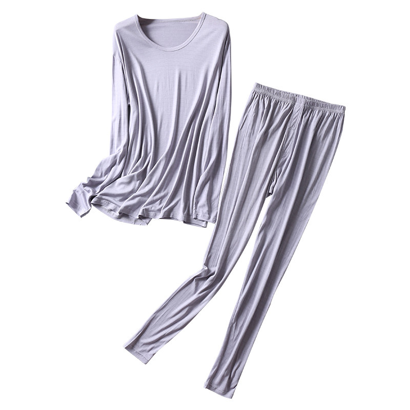 SILK MENS AUTUMN CLOTHES AND TROUSERS SUIT MULBERRY SILK ROUND NECK COTTON SWEATER SLIM WARM AND COMFORTABLE BOTTOMING UNDERWEAR SET