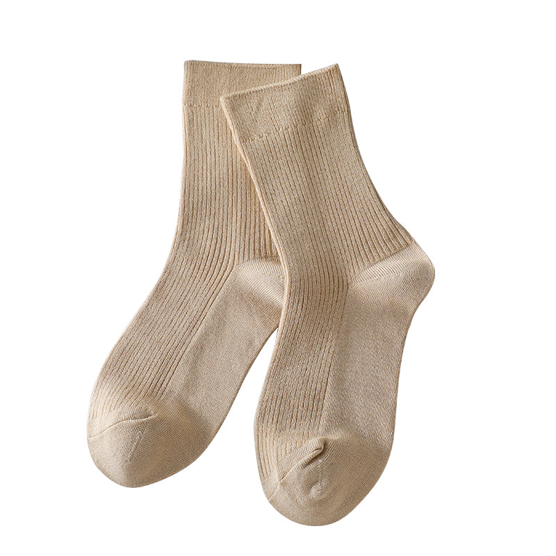 秋冬女士桑蚕丝保暖中筒袜 弹力袜口舒适保暖真丝透气无骨纯色袜