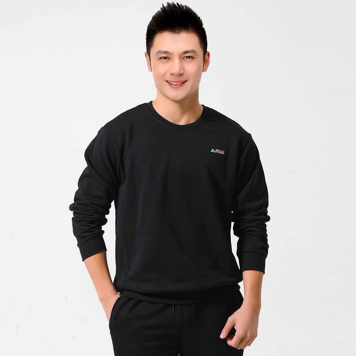 鲁美运动服男春秋大码宽松休闲卫衣圆领棉套头上衣长袖运动衣