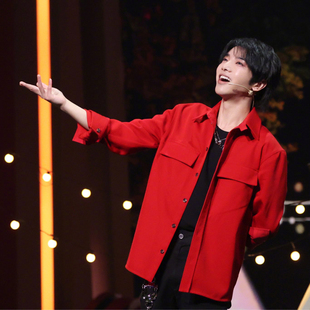 高级感春秋季演出歌手艺考休闲舞台年会直播男红色夹克外套9083