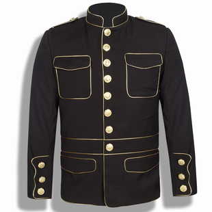 英伦风新款时尚美发发型师演出军阀宫廷立领金边中山装西服9052