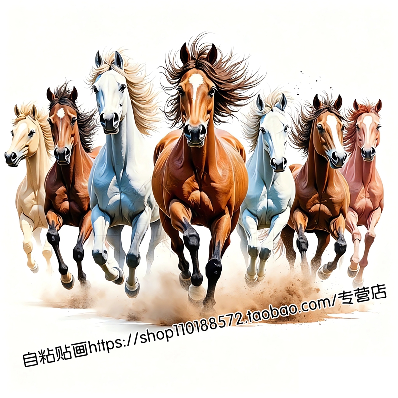 万马奔腾骏马奔驰贴纸车身划痕遮挡客厅背景墙书房中国风贴画自粘