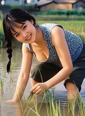 明媚少女农村插秧贴画客厅浴室卧室装饰贴纸出租房墙面遮瑕自粘