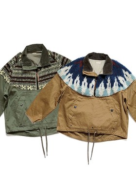 钟楚曦同款 KAPITAL平田和宏日系休闲羊羔绒拼接工装半高领外套