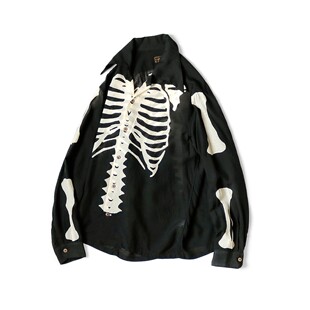 23AW KAPITAL 平田和宏 日系休闲人造丝宽松骨头印花长袖翻领衬衫