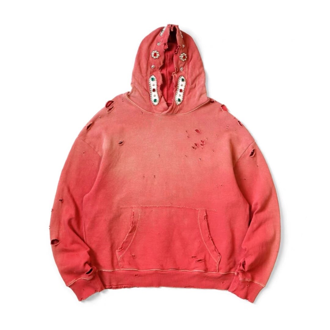 thumbnail for Bieber Same 25AW KAPITAL Kazuhiro Hirata Japanese batik washed destruction gemstone hooded sweatshirt
