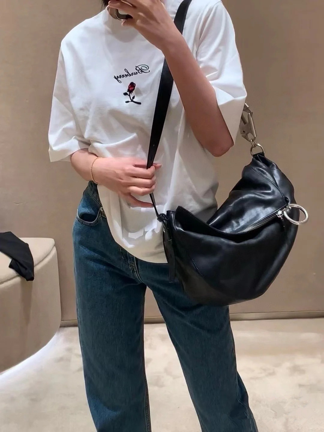 欧洲站夏季新款限定玫瑰刺绣logo宽松圆领短袖t恤男女同款半袖潮